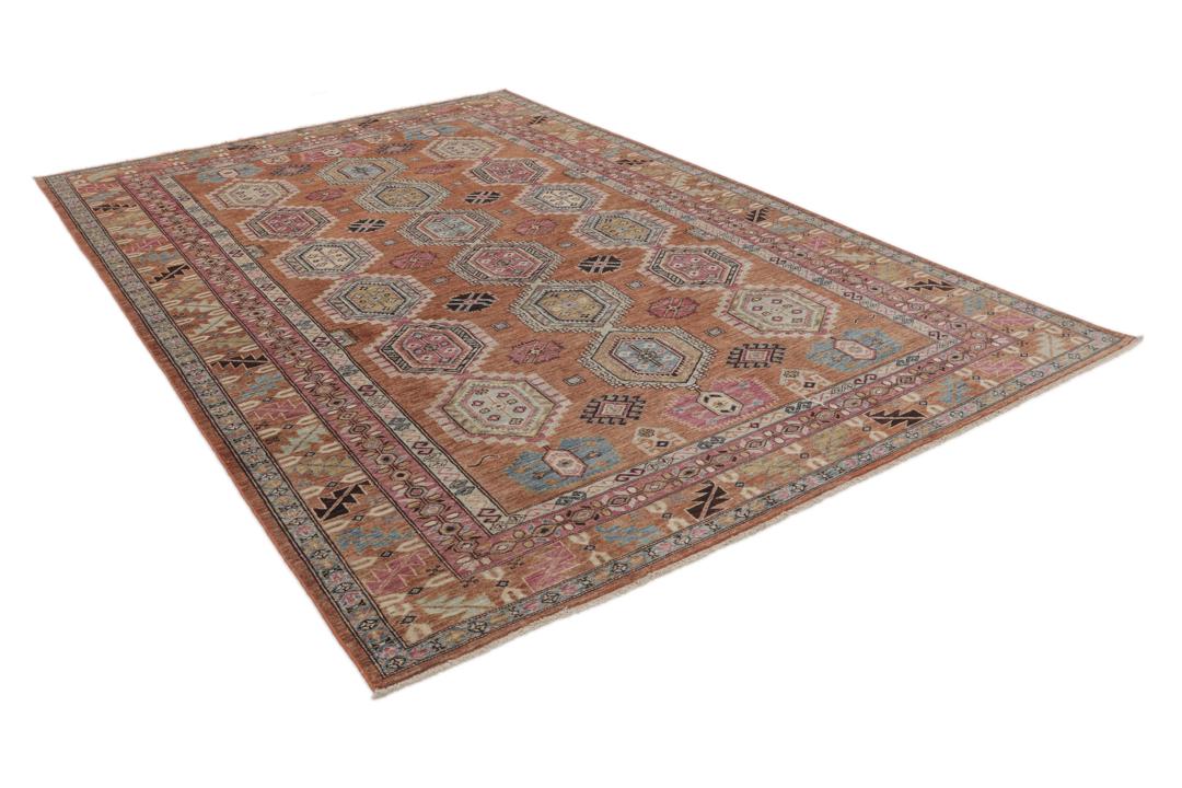 Covor Kazak Ariana înnodat manual din Afganistan cu un model geometric multicolor