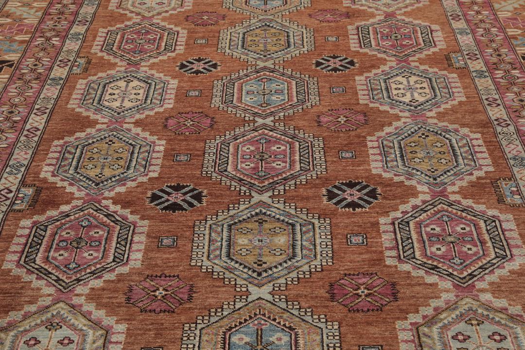 Covor Kazak Ariana înnodat manual din Afganistan cu un model geometric multicolor