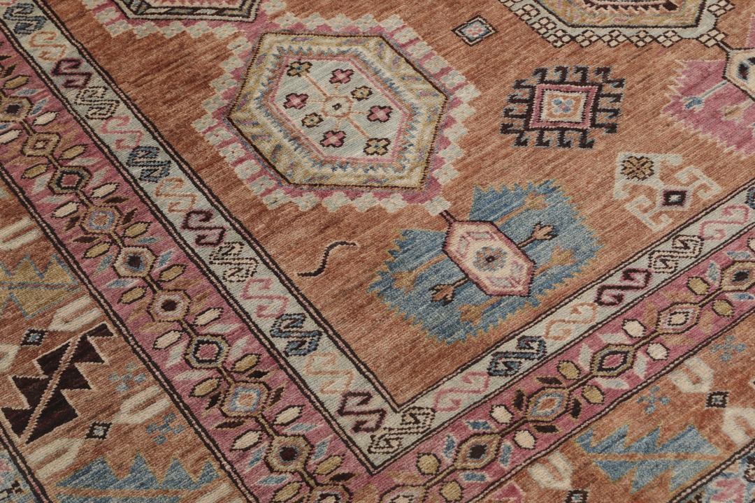 Covor Kazak Ariana înnodat manual din Afganistan cu un model geometric multicolor
