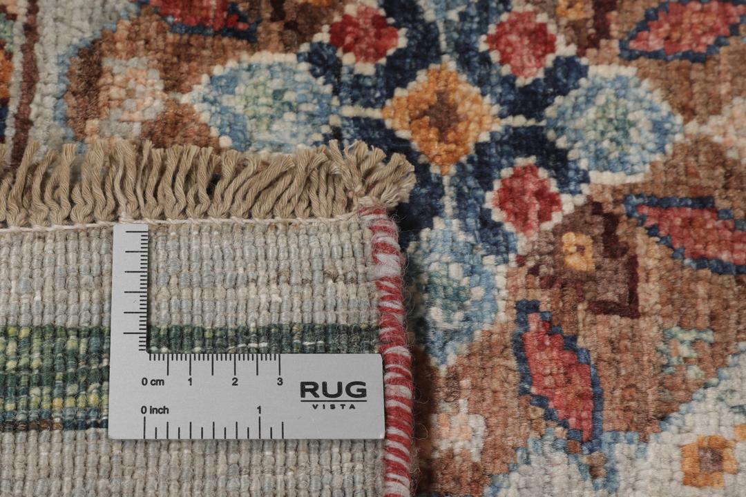Covor afgan înnodat manual cu design multicolor în dungi și bordură ornamentată