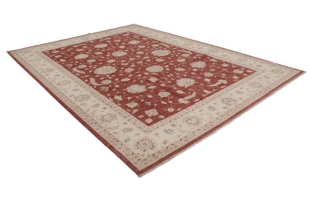 Hand-knotted Ziegler rug from Afghanistan with a red floral pattern
