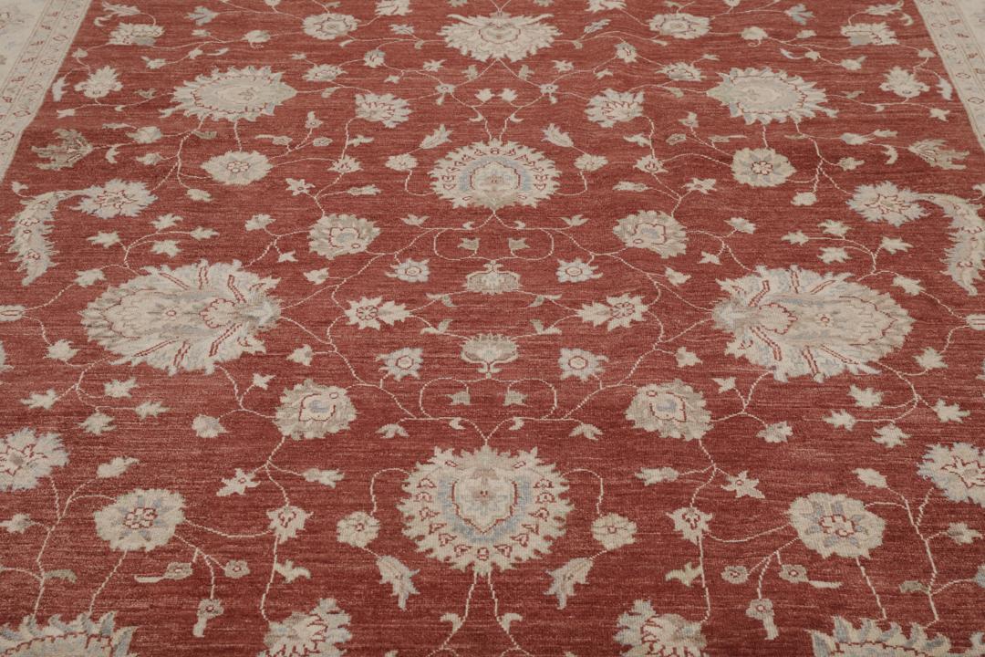 Hand-knotted Ziegler rug from Afghanistan with a red floral pattern