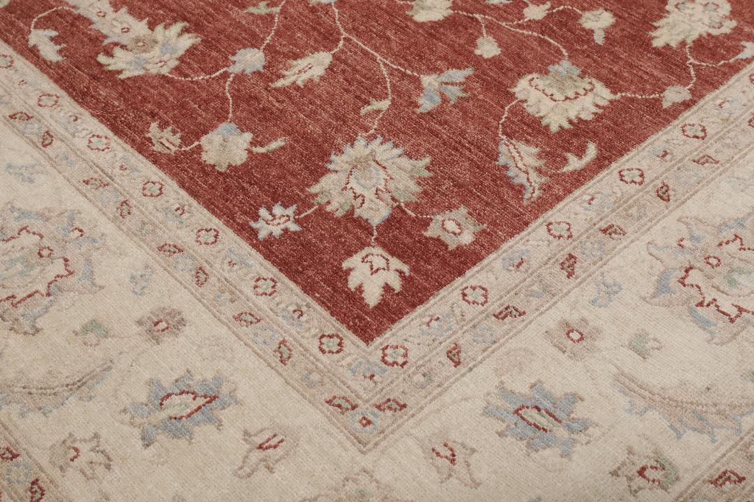 Hand-knotted Ziegler rug from Afghanistan with a red floral pattern