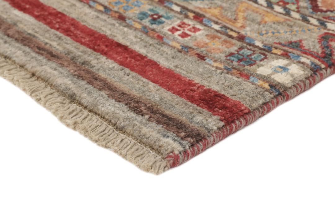 Handgeknoopt Afghaans tapijt met tribale geometrische patronen en veelkleurige strepen