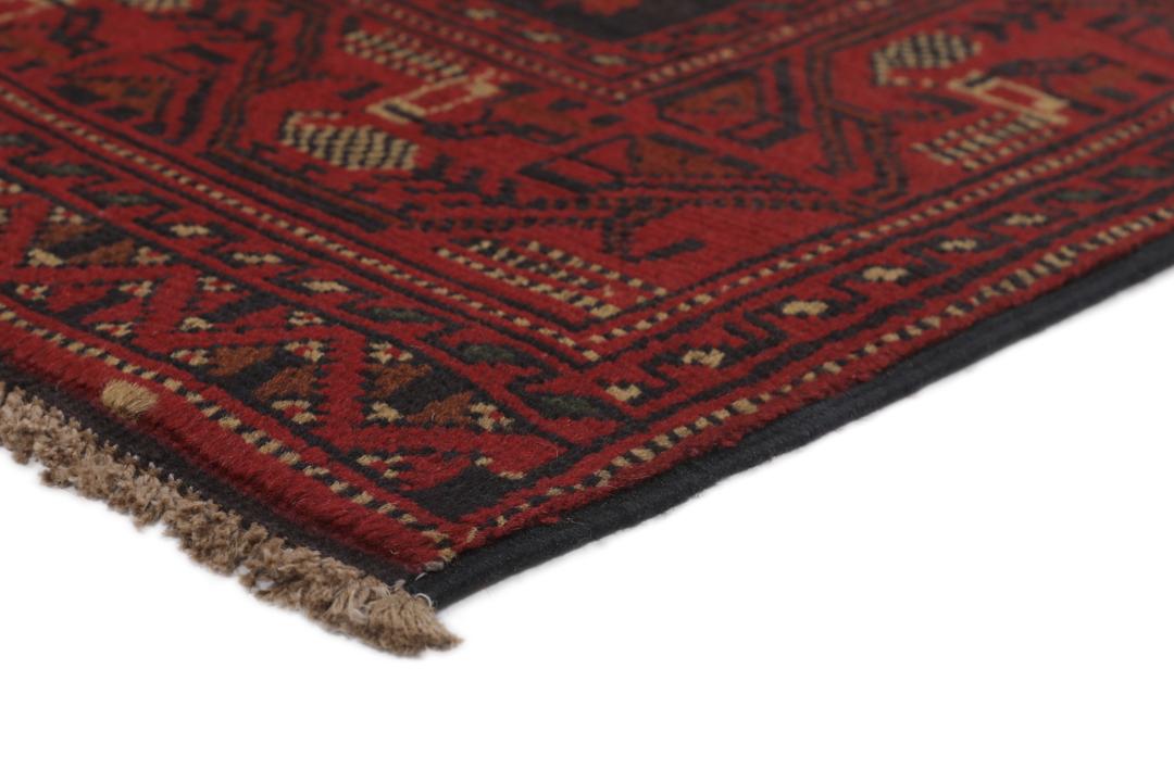 Tapis Afghan Khal Mohammadi noué à la main en rouge foncé et noir