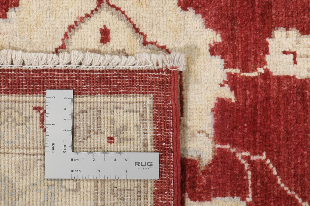 Covor afgan înnodat manual cu design floral roșu și margine crem