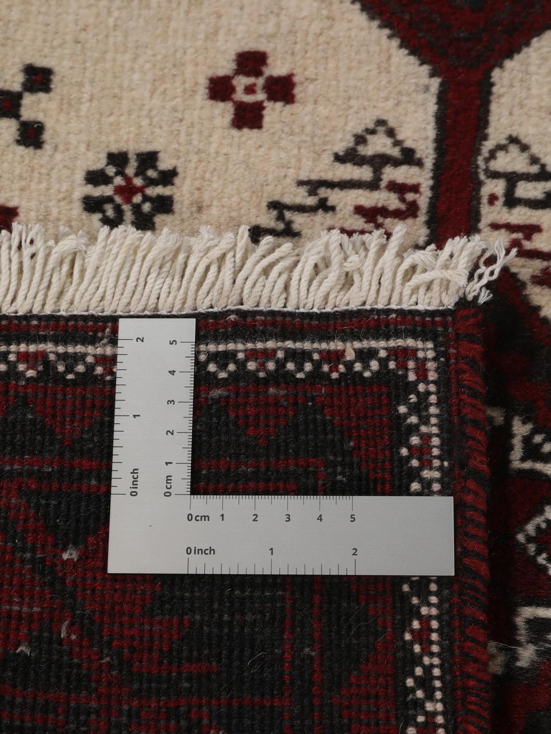 Håndknyttet mellemøstligt Baluch-tæppe i mørkerødt med geometriske mønstre