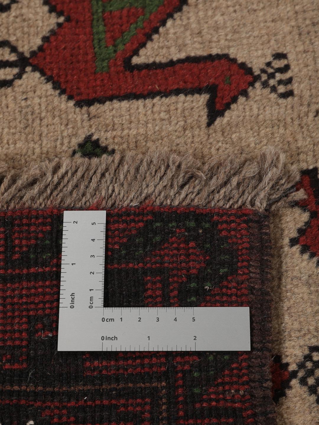 Håndknyttet Baluch-tæppe fra Mellemøsten i røde og beige nuancer