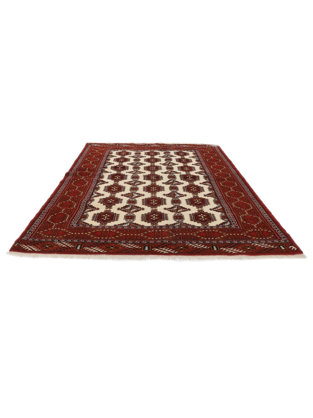 Handgeknoopt Turkaman-tapijt uit het Midden-Oosten in tinten rood en beige