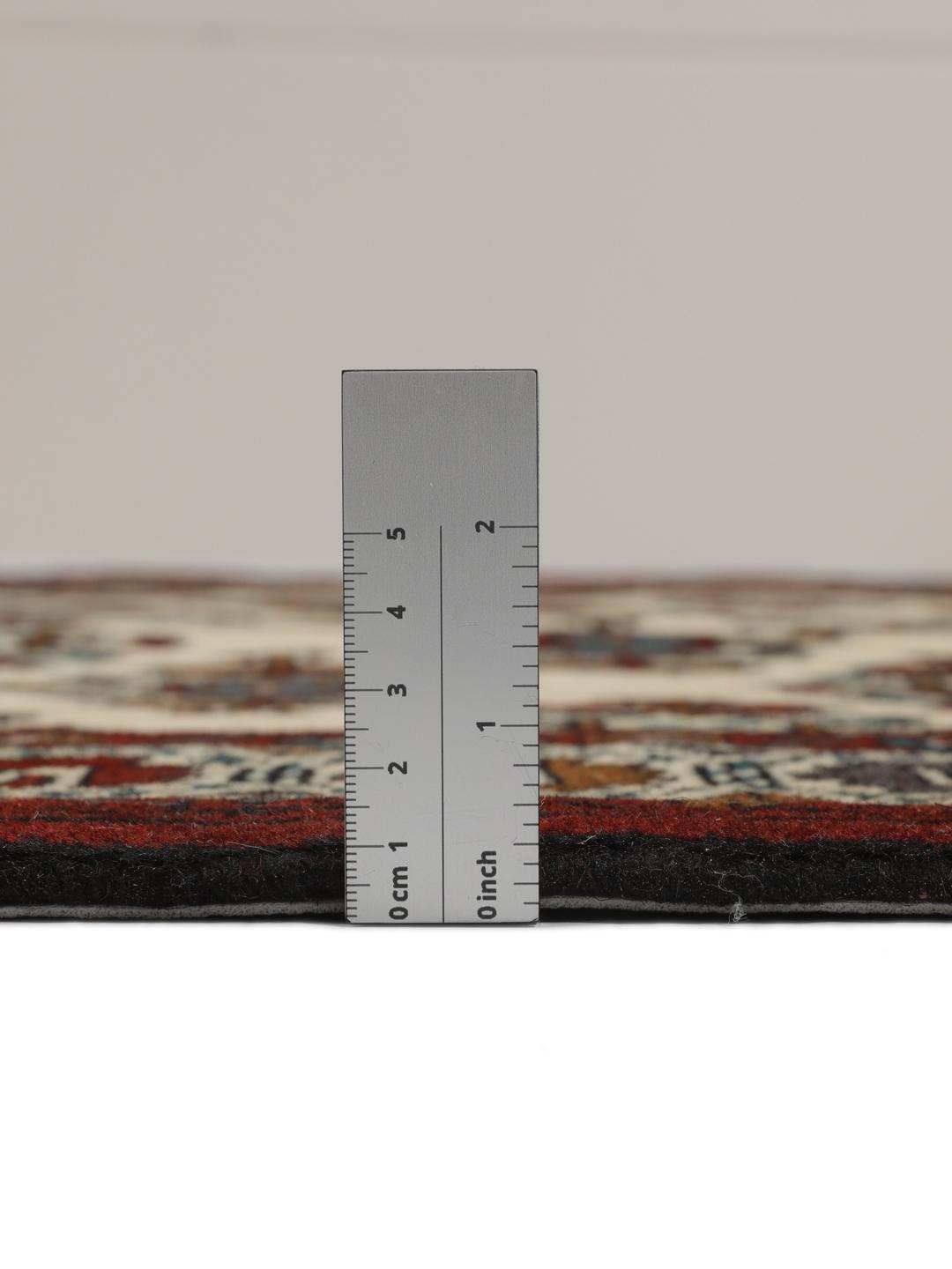 Hand-knotted Middle Eastern Turkaman wool rug in red and beige