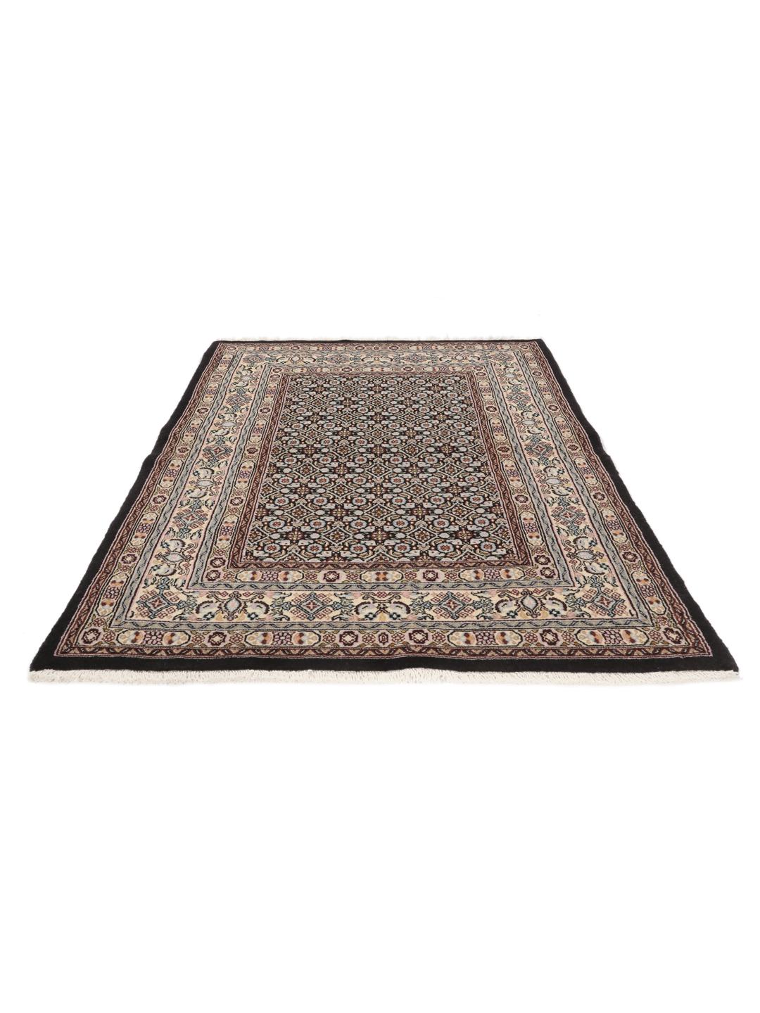 Hand-knotted Moud rug with intricate patterns in multicolor Wool, origin Middle East.