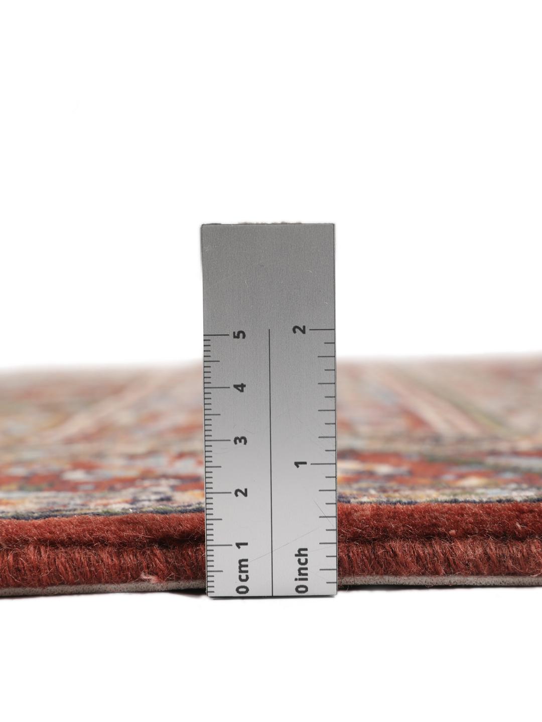 Hand-knotted Moud rug from the Middle East in dark-red and multicolour