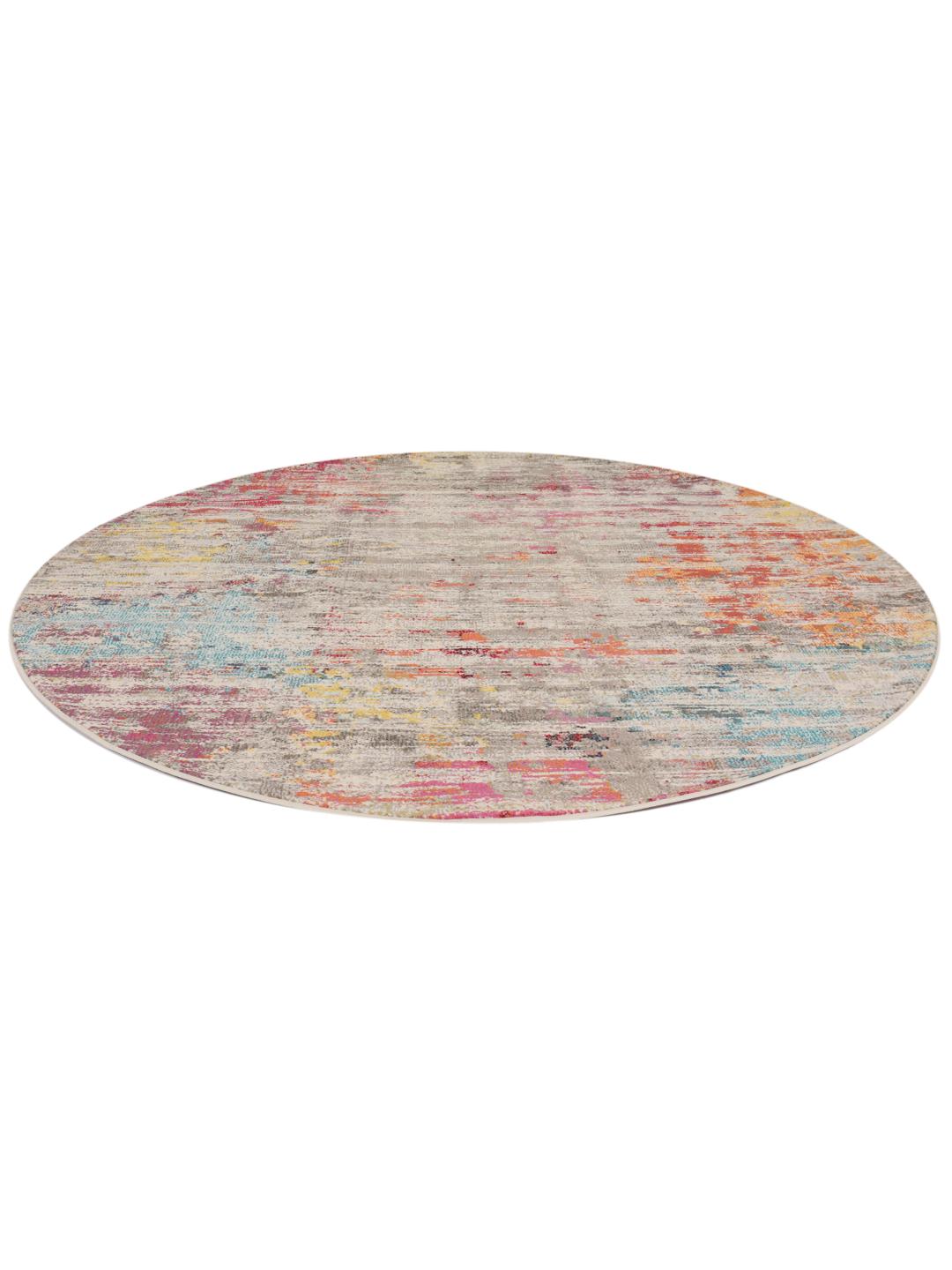 Rond meerkleurig vloerkleed met een abstract design