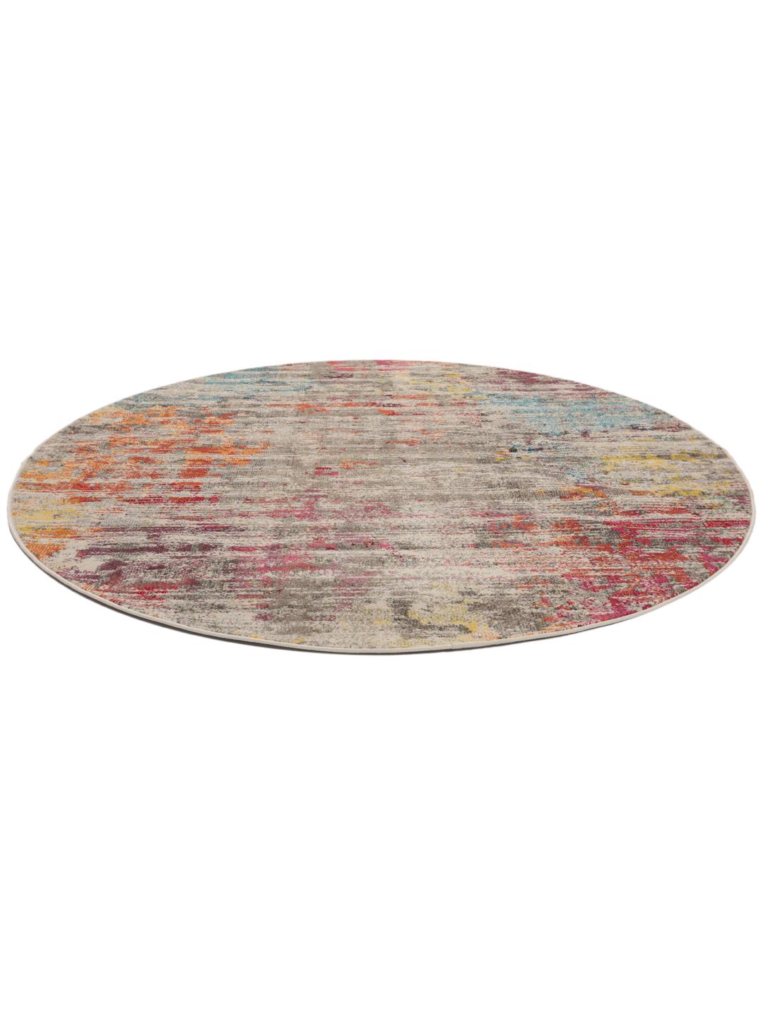 Rond meerkleurig vloerkleed met een abstract design