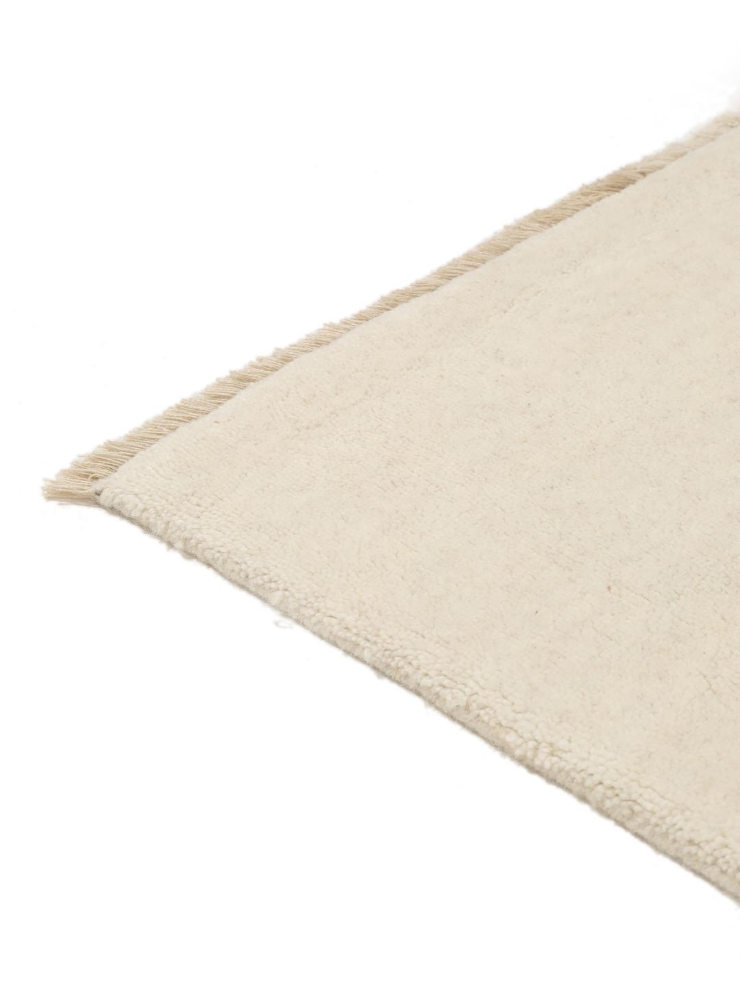 Vierkant beige vloerkleed met franjes