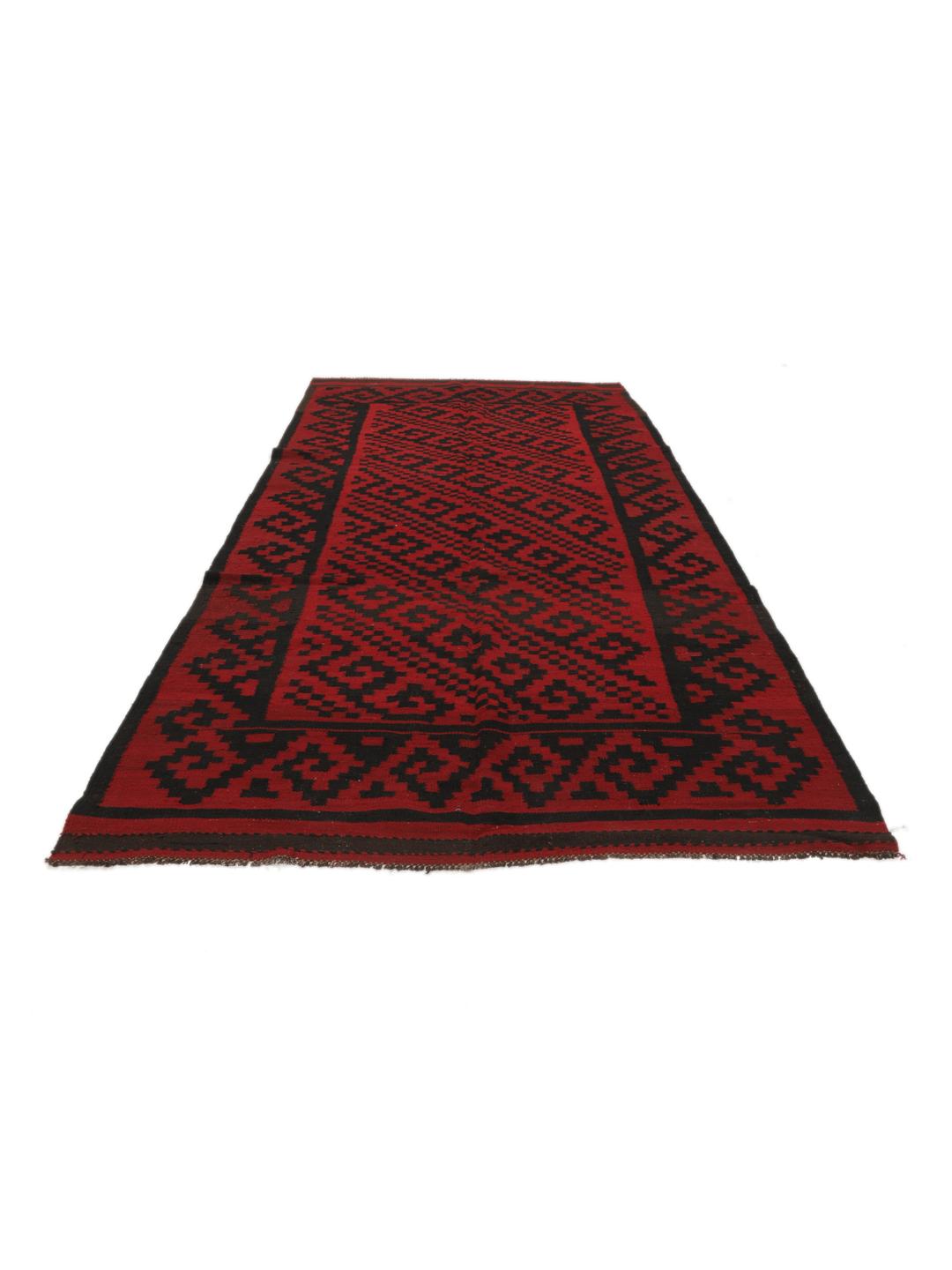 Chemin de table afghan tissé à la main avec des motifs géométriques rouges et noirs