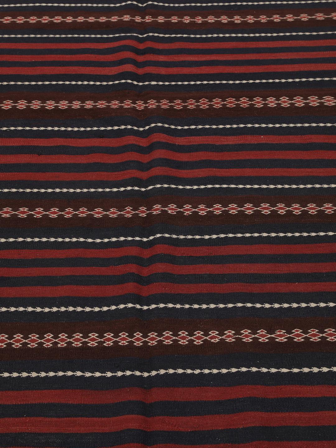 Vintage afghansk kelim-løber med stribet mønster i rødt og sort
