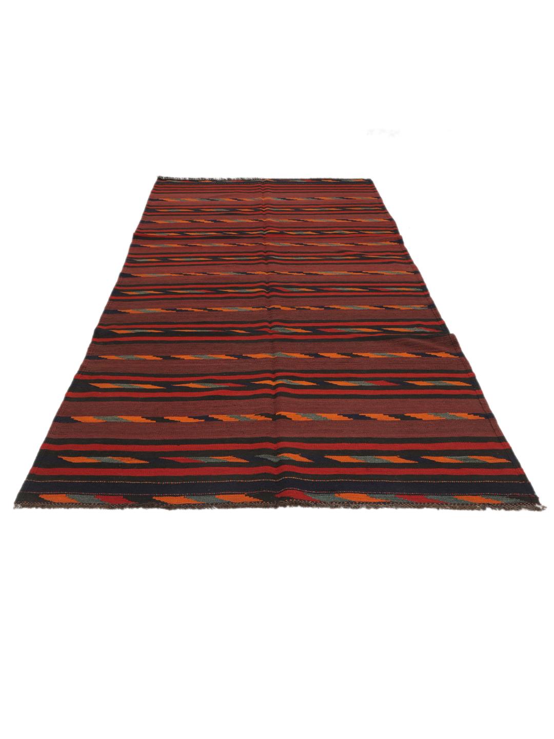 Tapis de couloir vintage afghan tissé à la main avec un motif à rayures rouges et noires