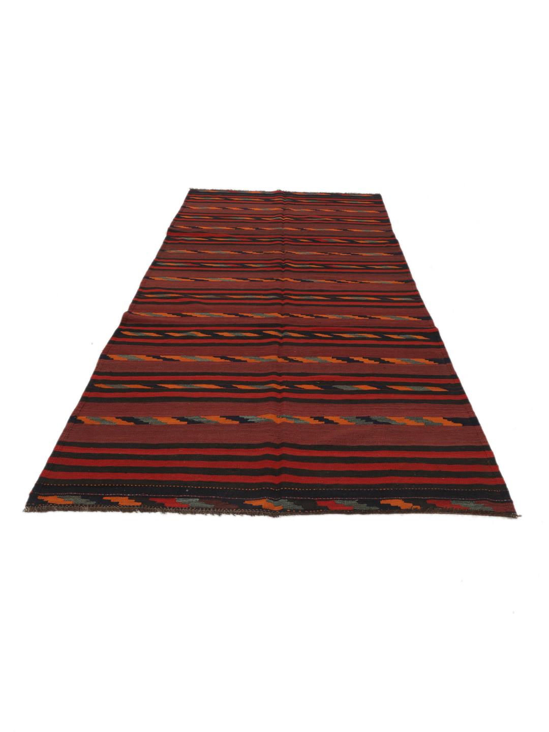Tapis de couloir vintage afghan tissé à la main avec un motif à rayures rouges et noires