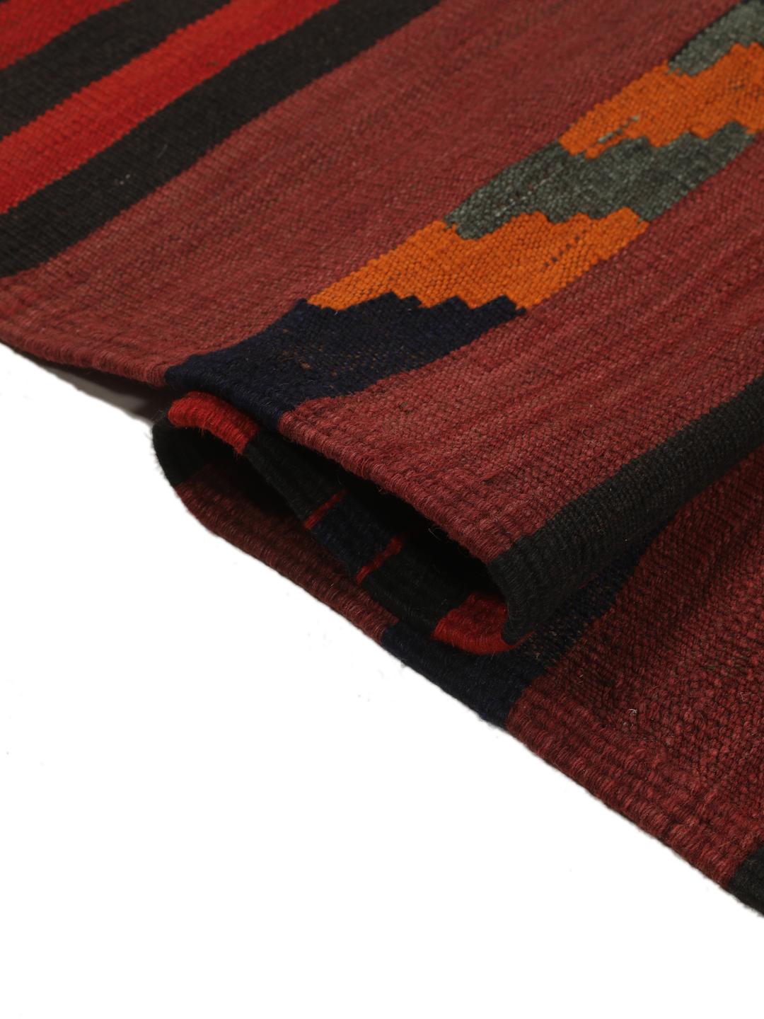 Tapis de couloir vintage afghan tissé à la main avec un motif à rayures rouges et noires