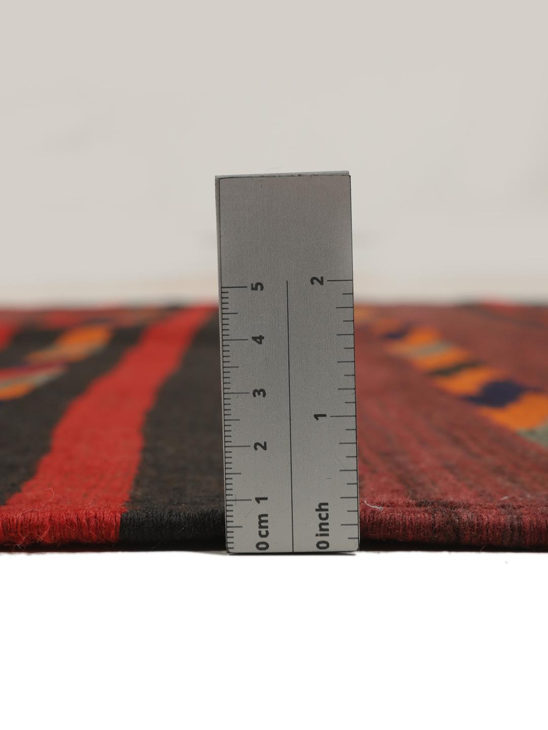 Tapis de couloir vintage afghan tissé à la main avec un motif à rayures rouges et noires