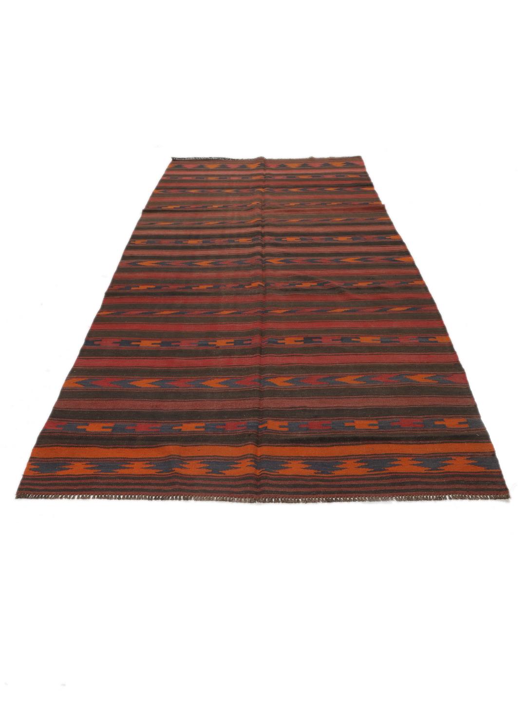 Tapis de couloir afghan vintage tissé à la main dans des tons rouge foncé et marron