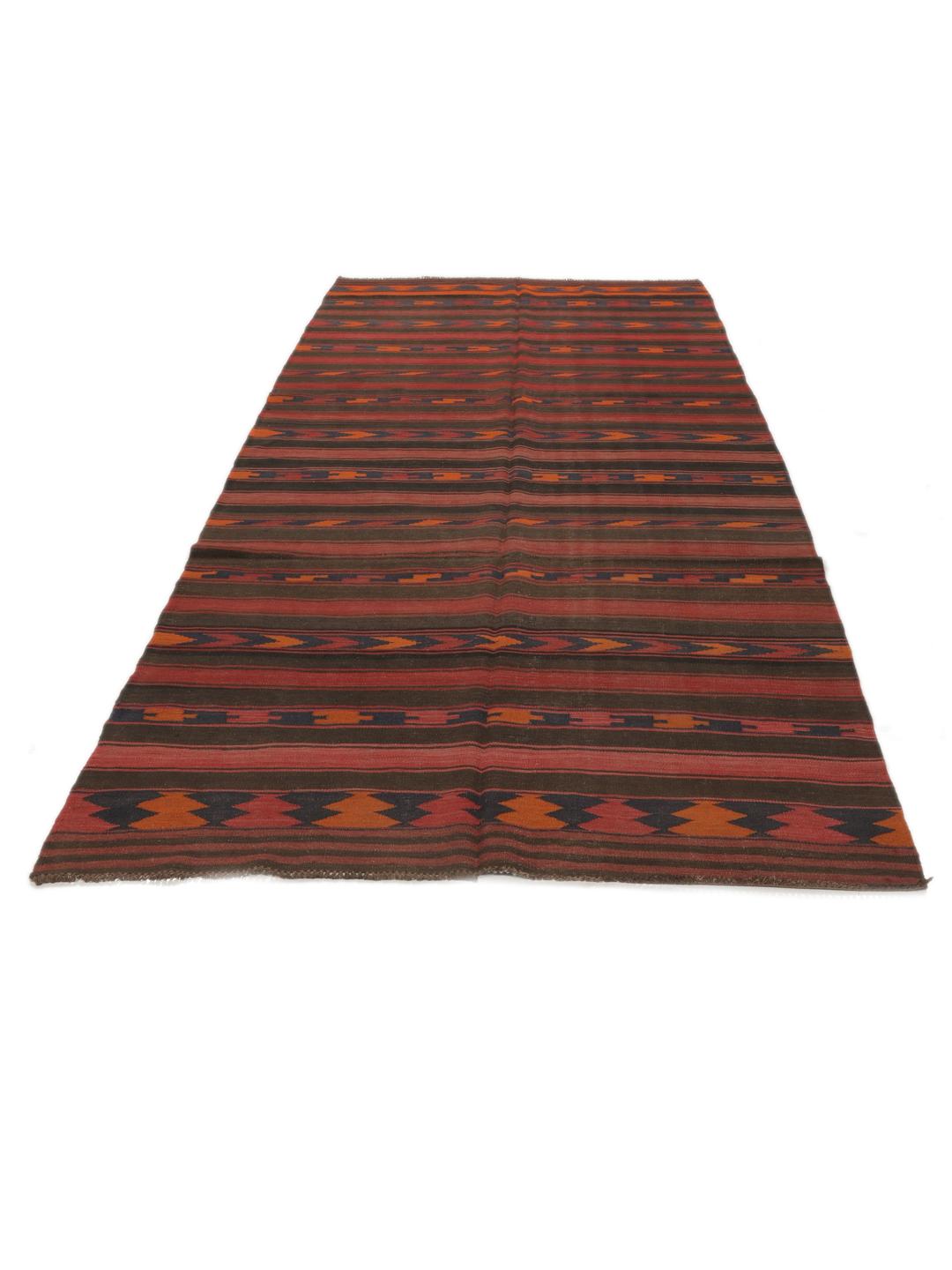 Tapis de couloir afghan vintage tissé à la main dans des tons rouge foncé et marron