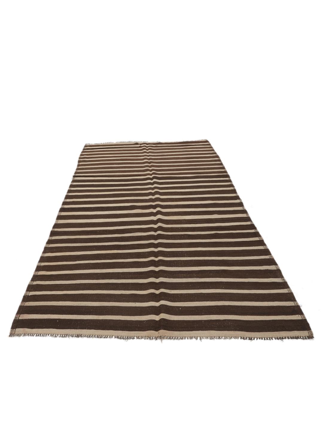 Kelim vintage afghan tissé à la main avec des rayures marron et beige