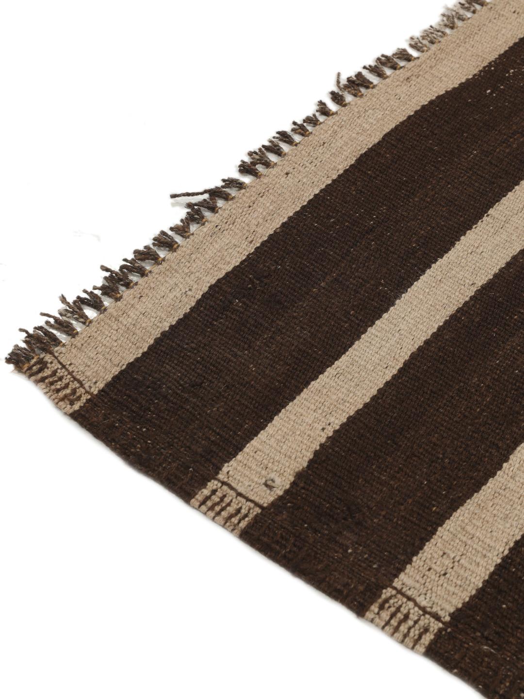 Kelim vintage afghan tissé à la main avec des rayures marron et beige
