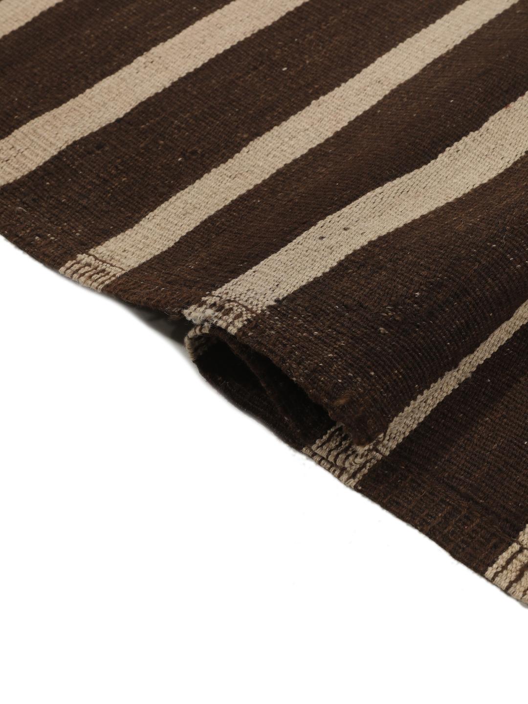 Kelim vintage afghan tissé à la main avec des rayures marron et beige