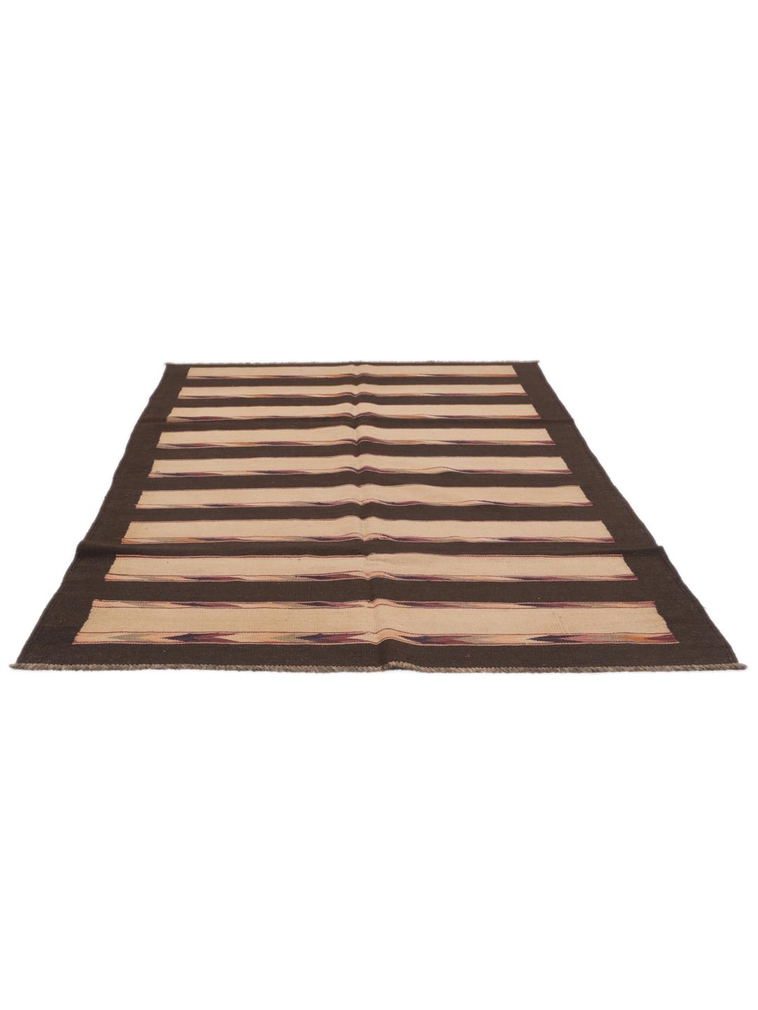 Tapis kelim vintage afghan tissé à la main avec des rayures noires et beiges