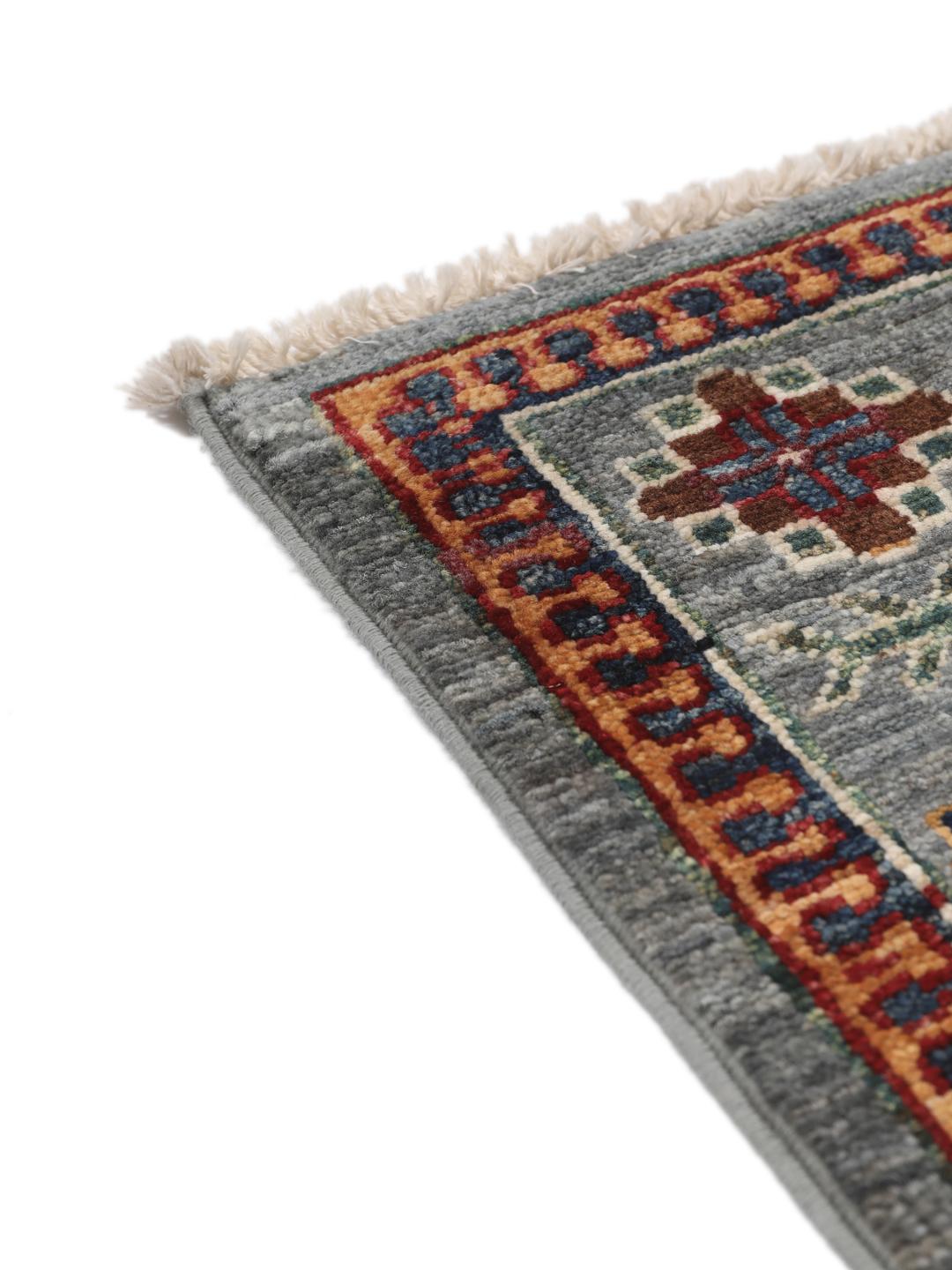 Hand-knotted runner from the Middle East in blue with geometric medallions