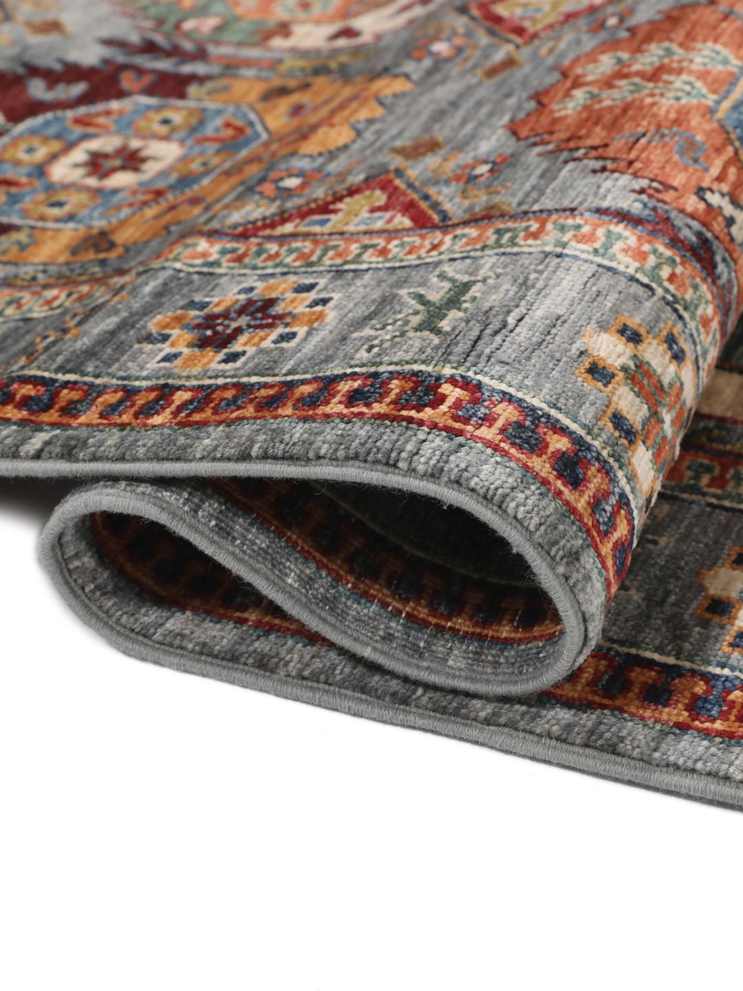 Hand-knotted runner from the Middle East in blue with geometric medallions