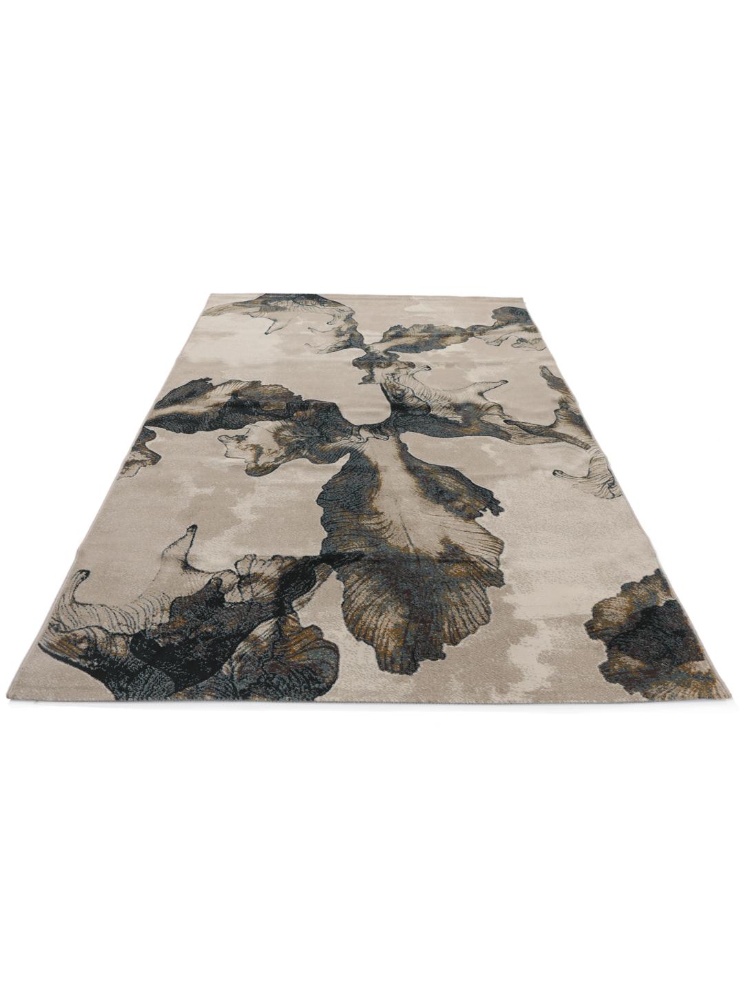 Beige vloerkleed met organisch bloemmotief