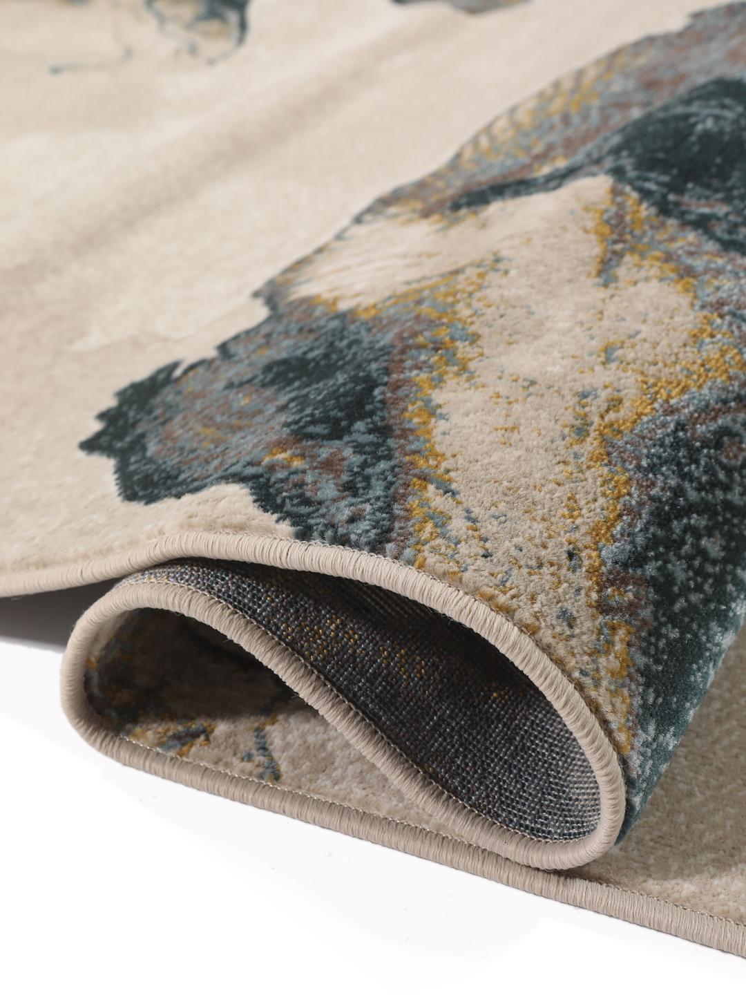 Beige vloerkleed met organisch bloemmotief