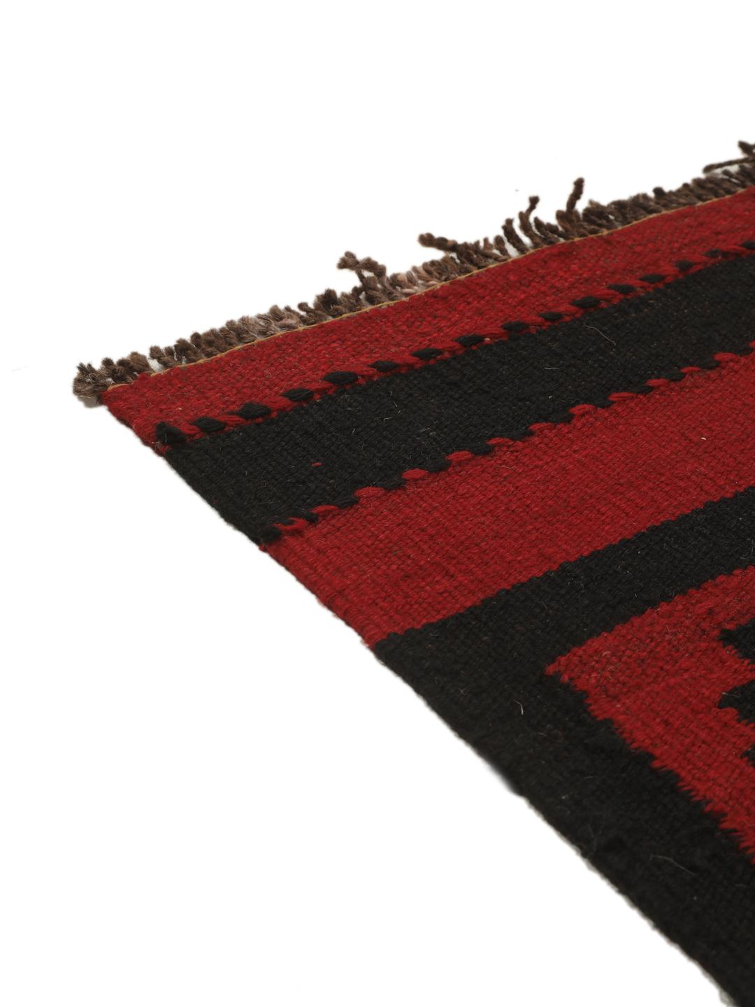 Vintage håndvævet afghansk Kelim-tæppe i rød og sort med geometriske mønstre