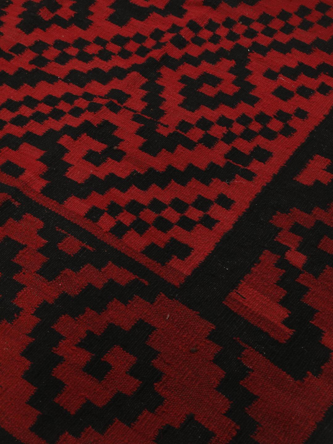 Vintage håndvævet afghansk Kelim-tæppe i rød og sort med geometriske mønstre
