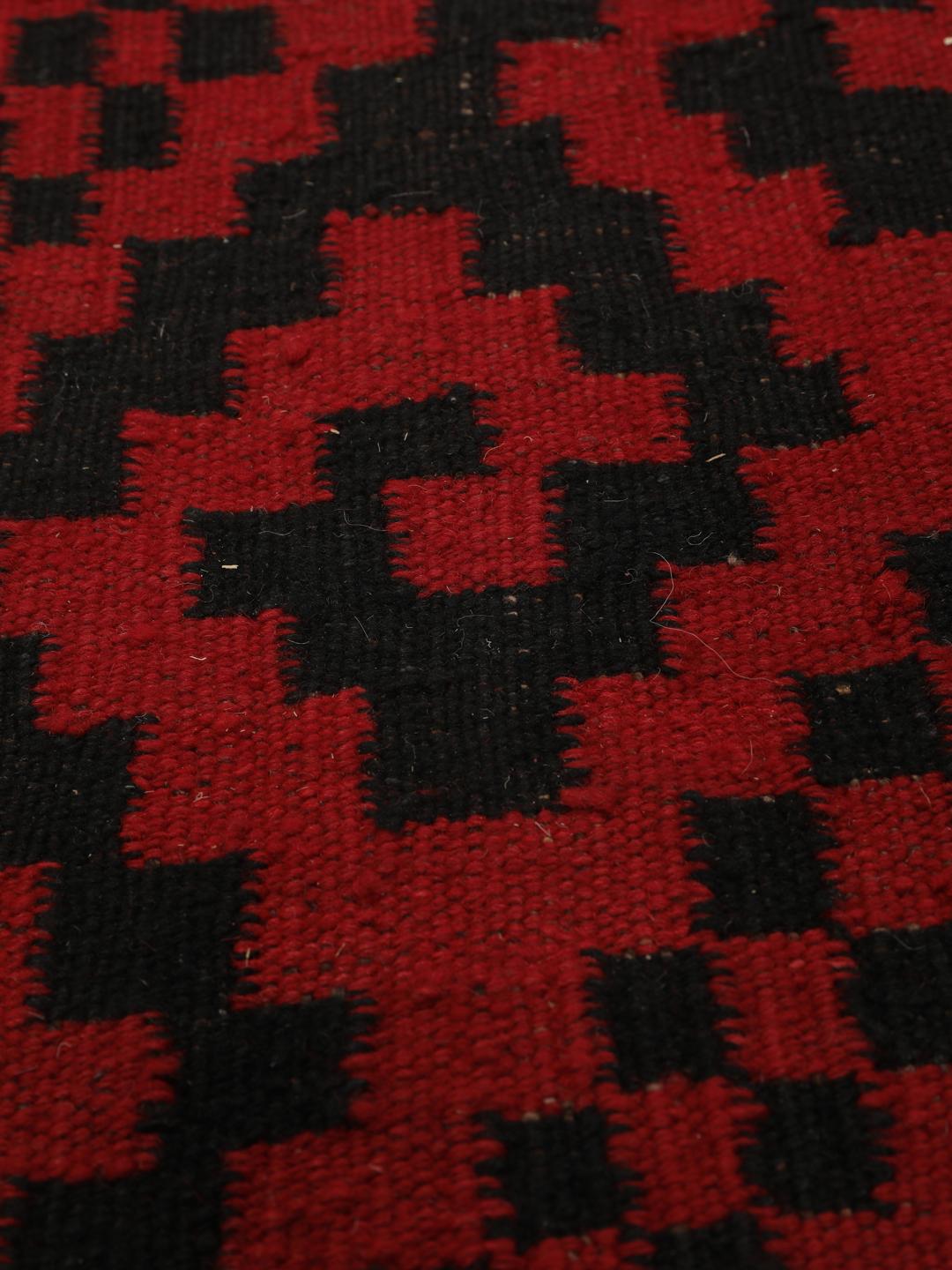 Vintage håndvævet afghansk Kelim-tæppe i rød og sort med geometriske mønstre