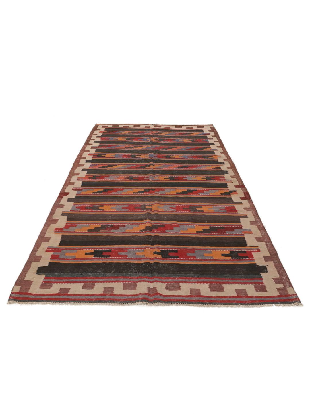 Tapis kelim vintage afghan tissé à la main avec des motifs géométriques en laine multicolore.