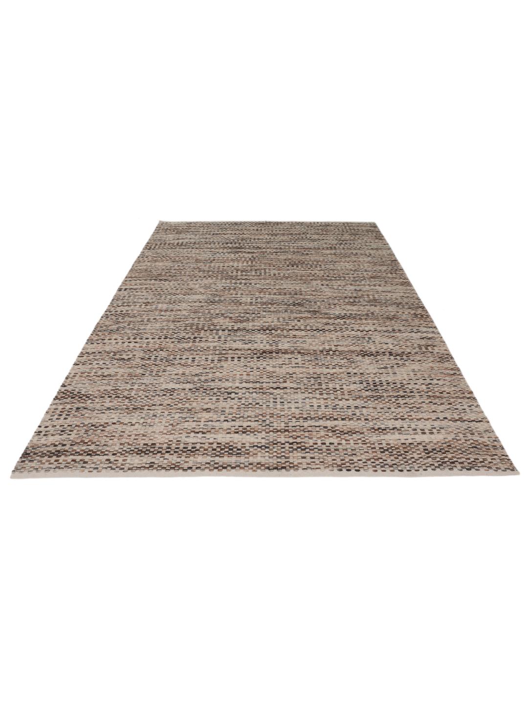 Handgeweven wollen tapijt in bruin en multicolor