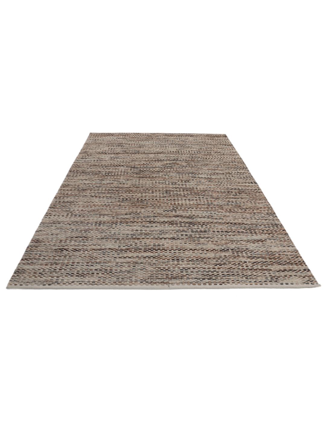 Handgeweven wollen tapijt in bruin en multicolor