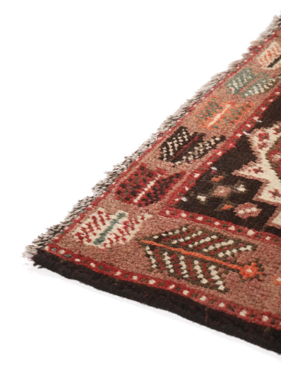 Hand-knotted Middle Eastern Shiraz runner in red and black wool