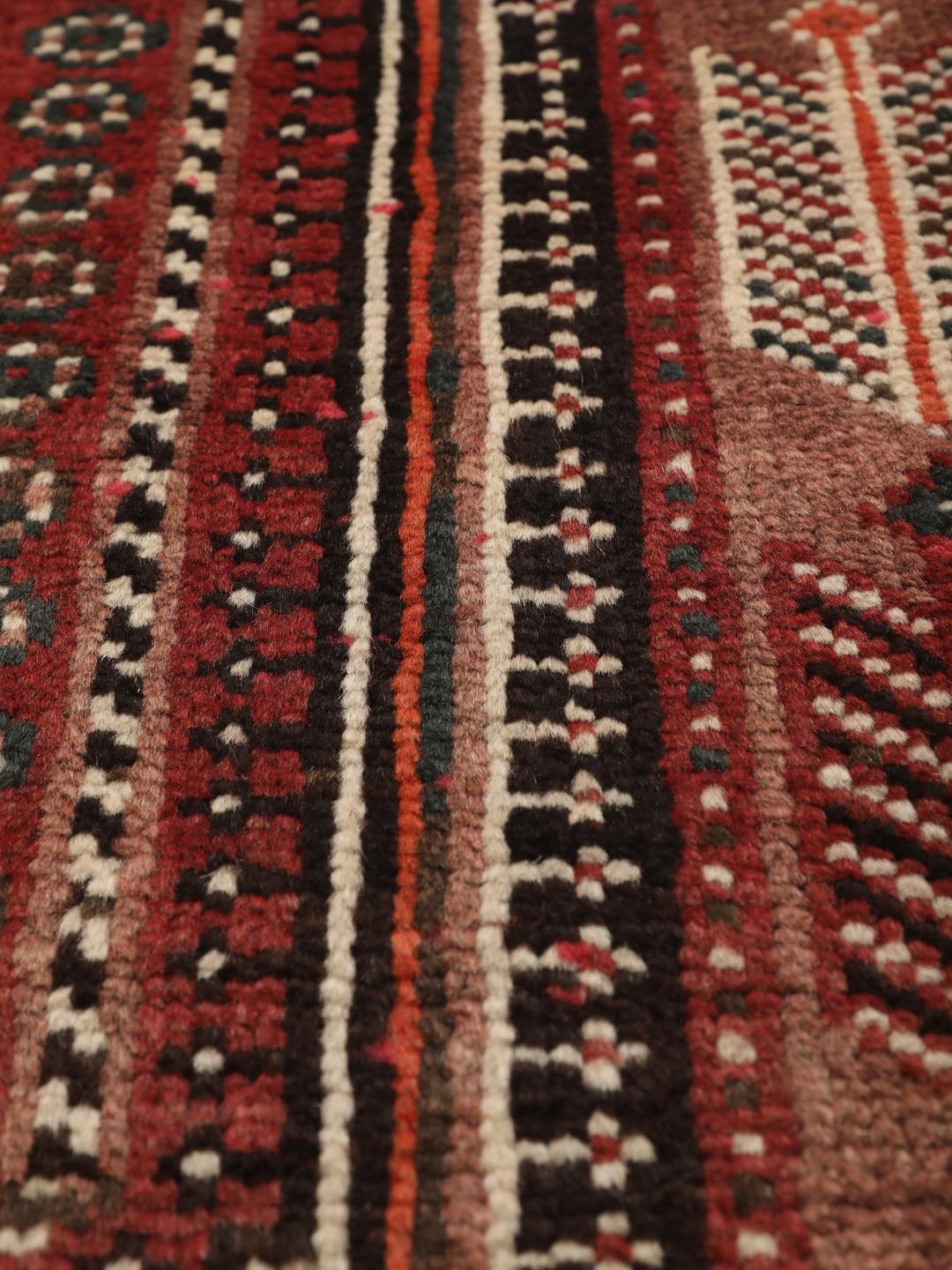 Hand-knotted Middle Eastern Shiraz runner in red and black wool