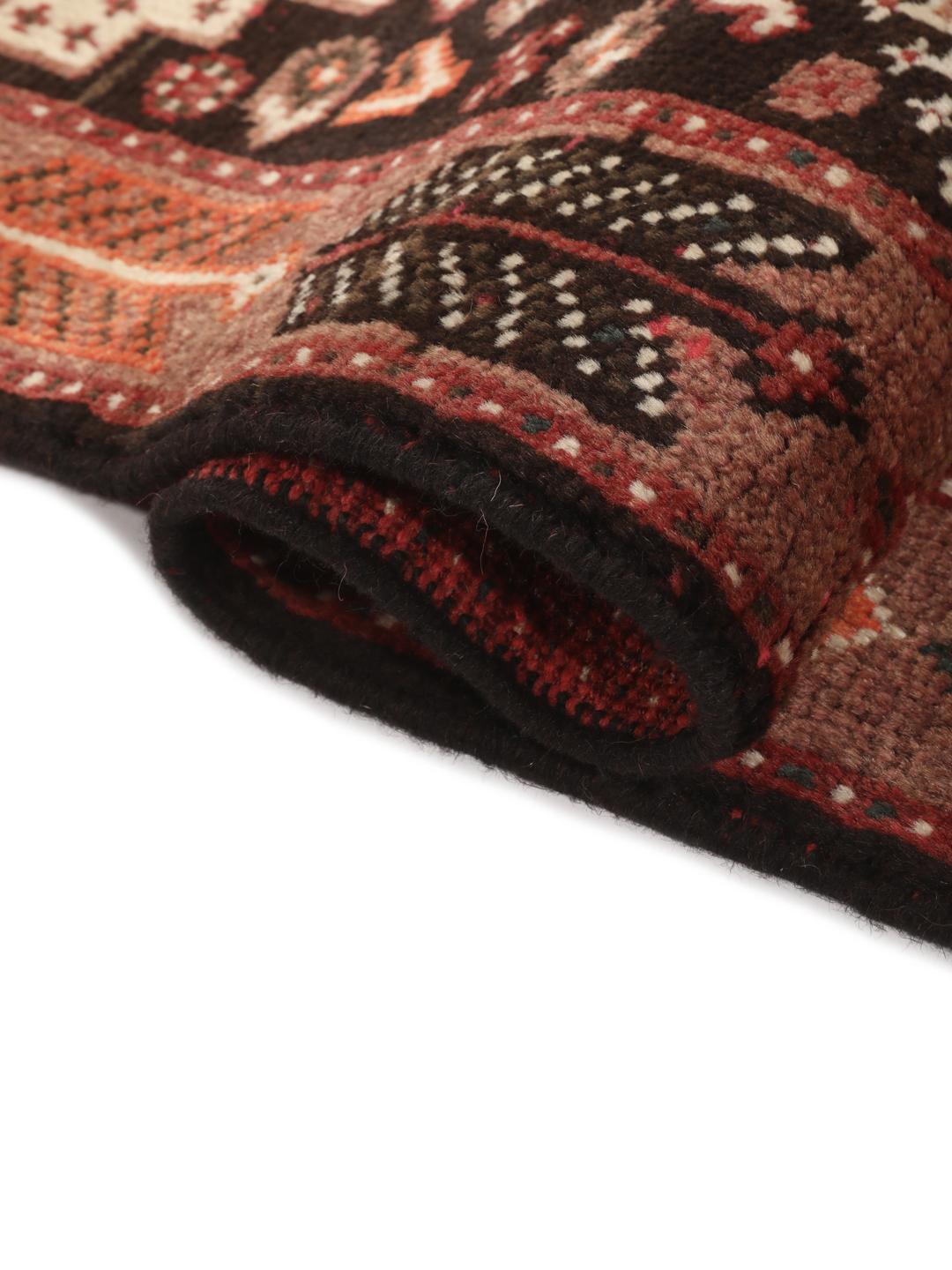 Hand-knotted Middle Eastern Shiraz runner in red and black wool