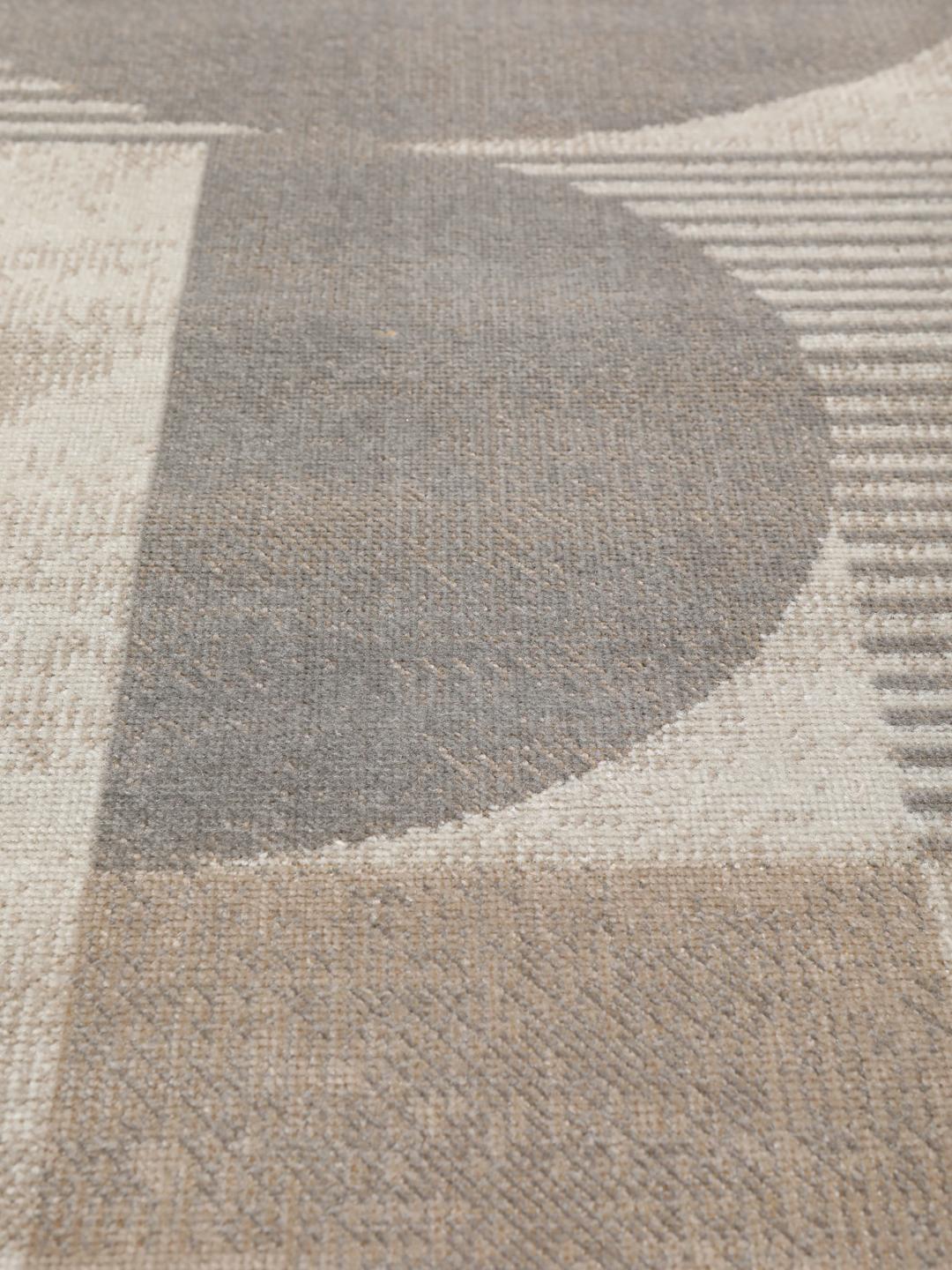 Beige en grijze loper met geometrische cirkelpatronen