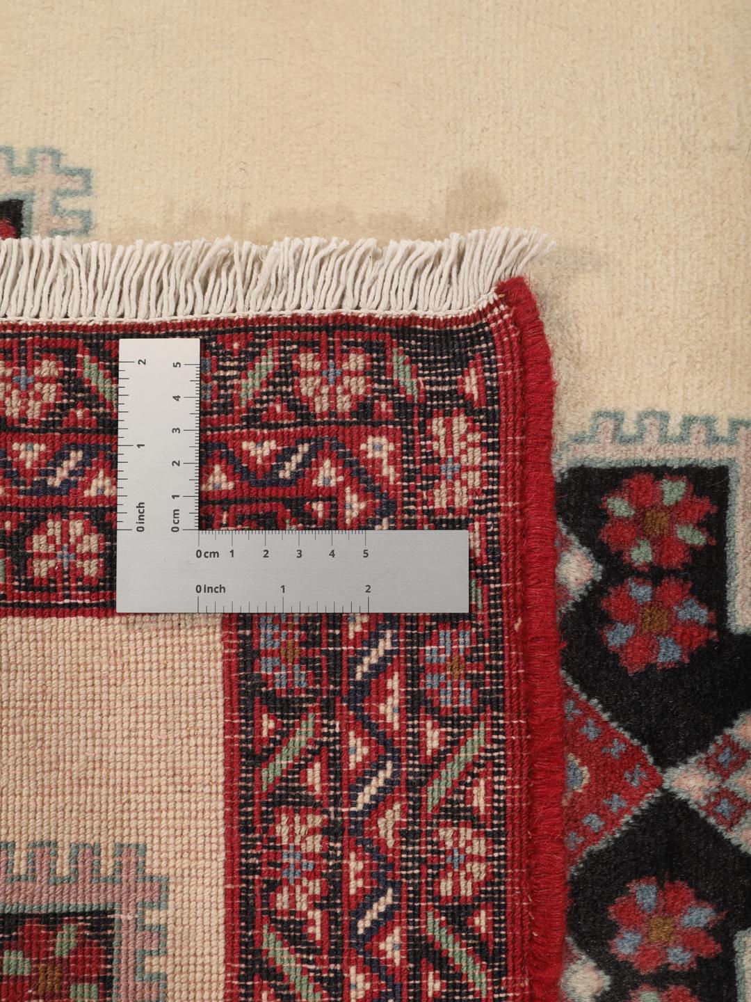 Håndknyttet Afshar tæppe med geometriske motiver i beige og røde nuancer fra Mellemøsten