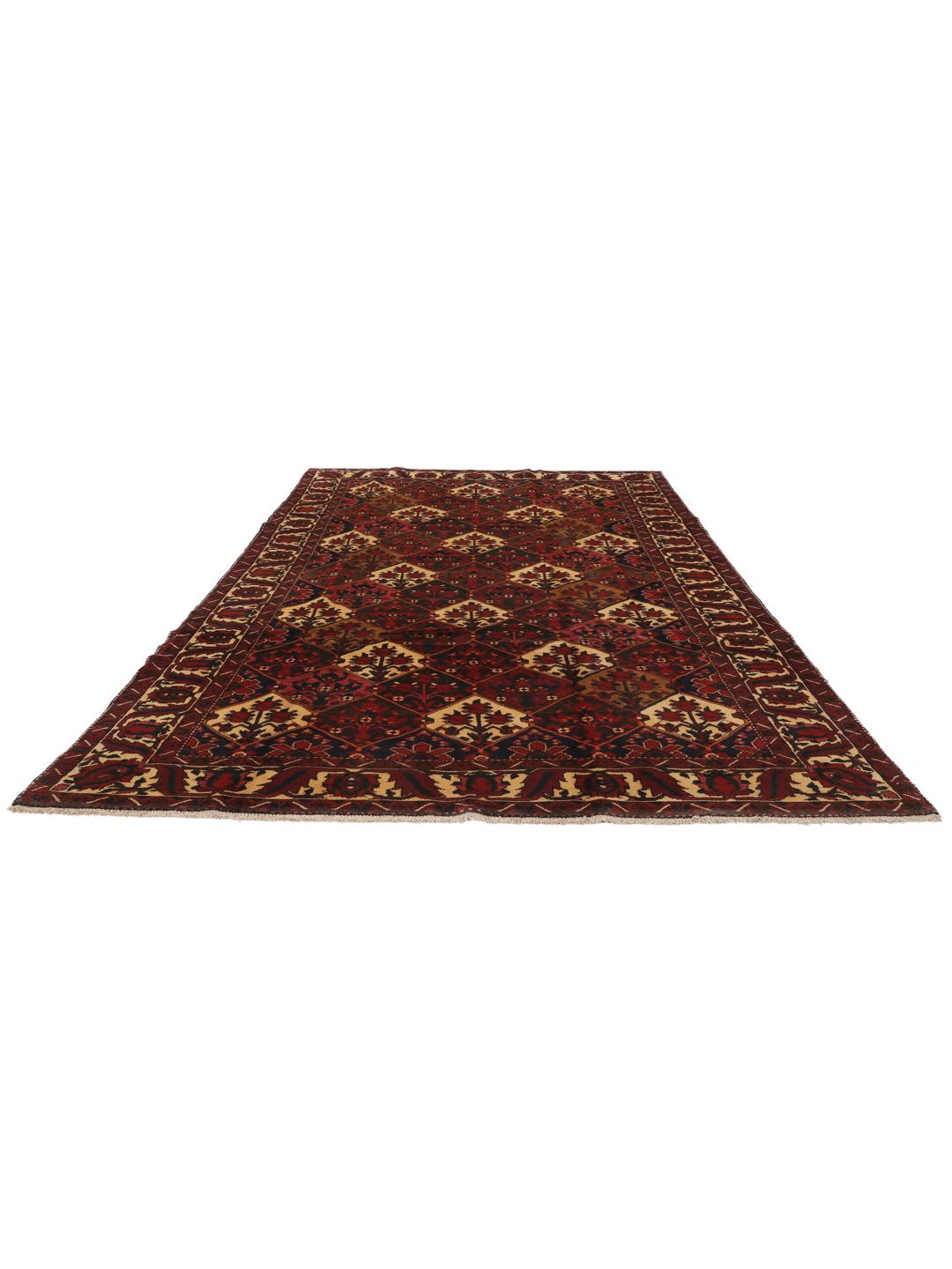 Hand-knotted Middle Eastern Bakhtiari rug in dark-red and cream tones