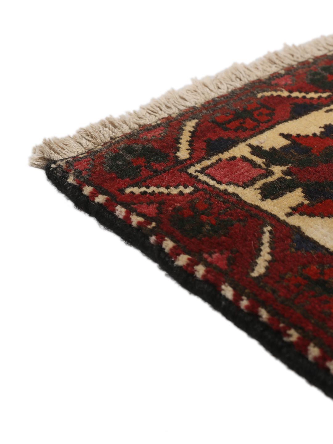 Hand-knotted Middle Eastern Bakhtiari rug in dark-red and cream tones