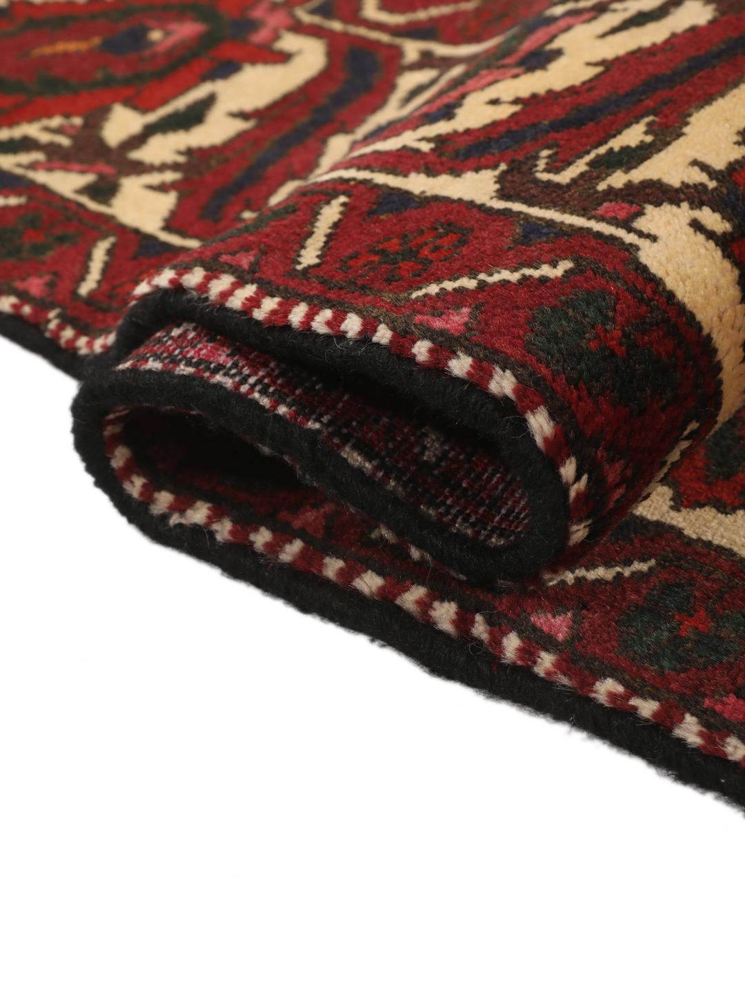 Hand-knotted Middle Eastern Bakhtiari rug in dark-red and cream tones