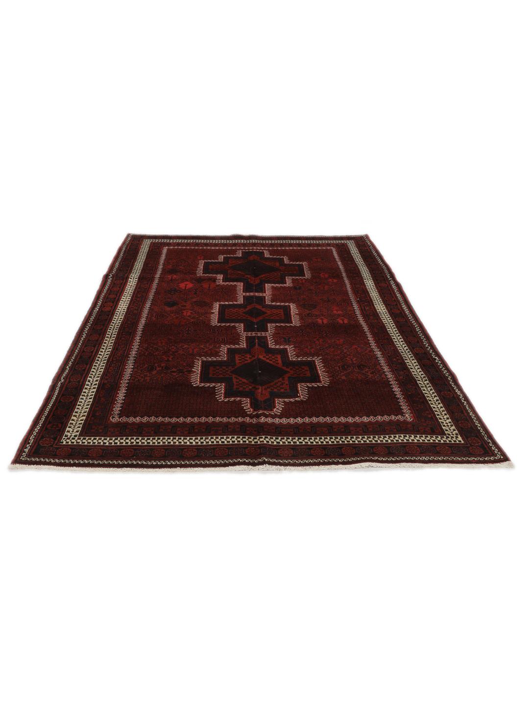 Hand knotted rug from the Middle East in dark red tones